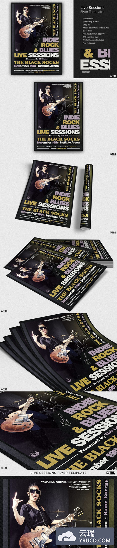 流行音乐海报模板 Live Sessions Flyer PSD