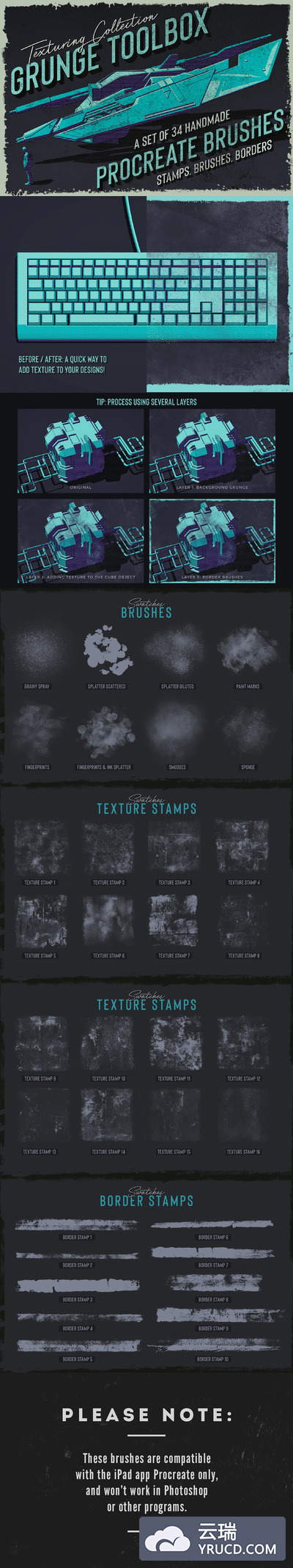 iPad 素描渲染笔刷纹理 Grunge Toolbox Procreate Brushes