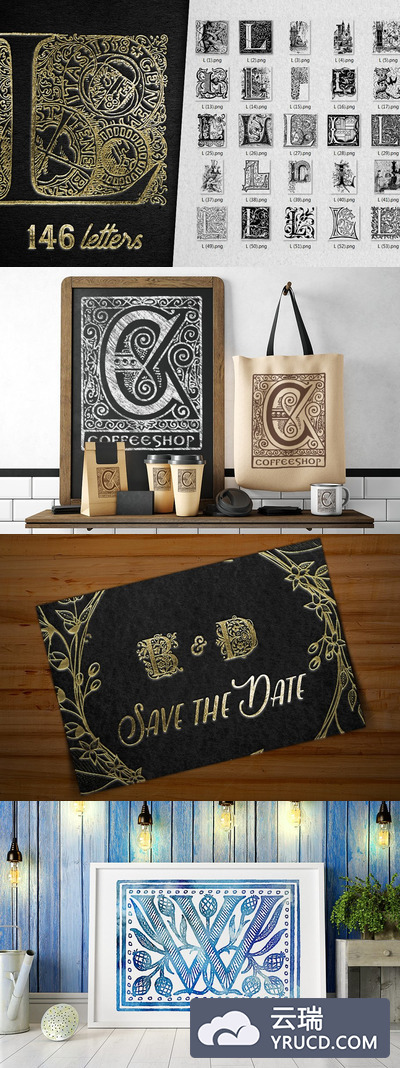 复古字母L装饰字母表 Vintage Letter L Decorative Alphabet