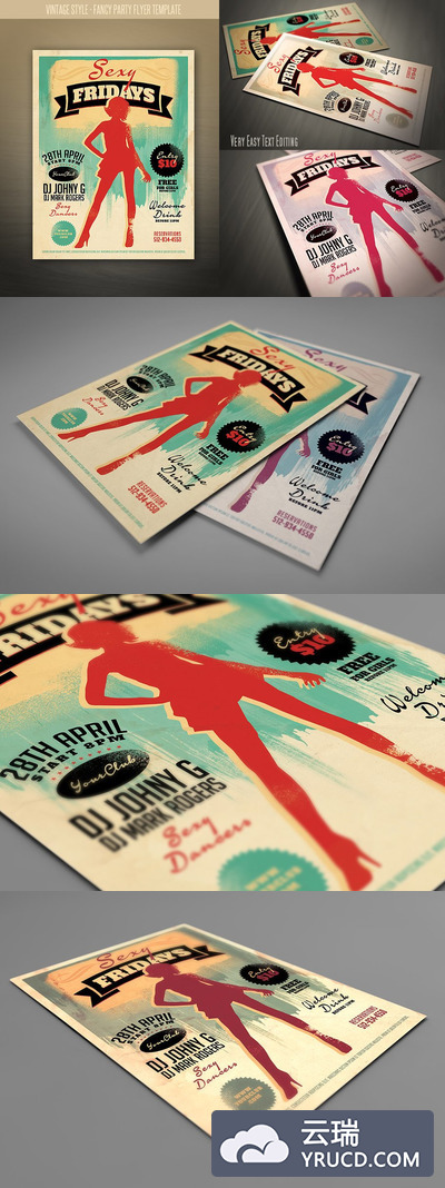 复古风格的夜总会俱乐部传单模板 Vintage Style Fancy Night Flyer