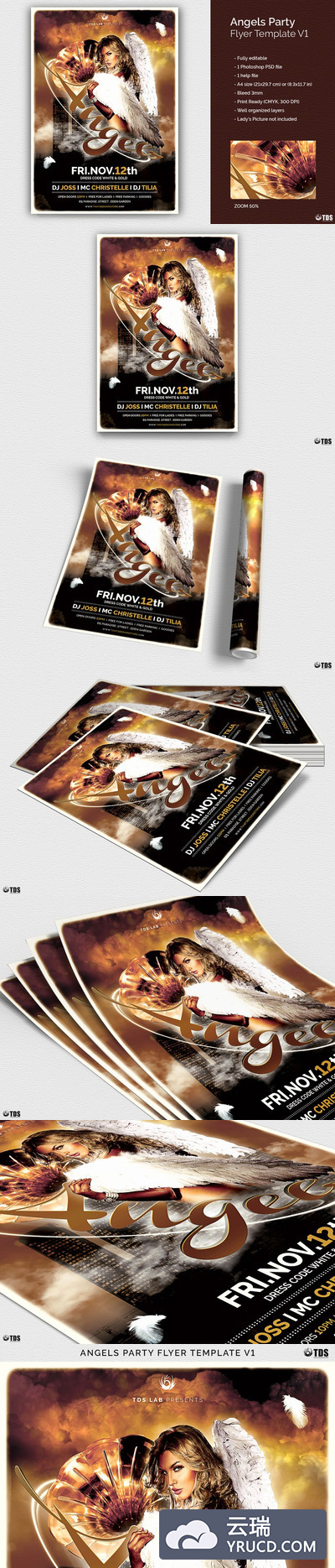 天使派对传单PSD V1  Angels Party Flyer PSD V1