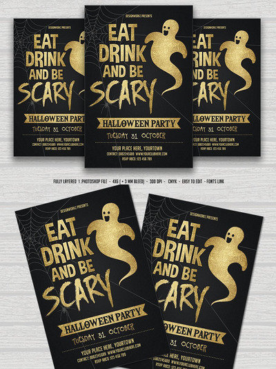恐怖的万圣节传单模板 Eat Drink Be Scary-Halloween Flyer