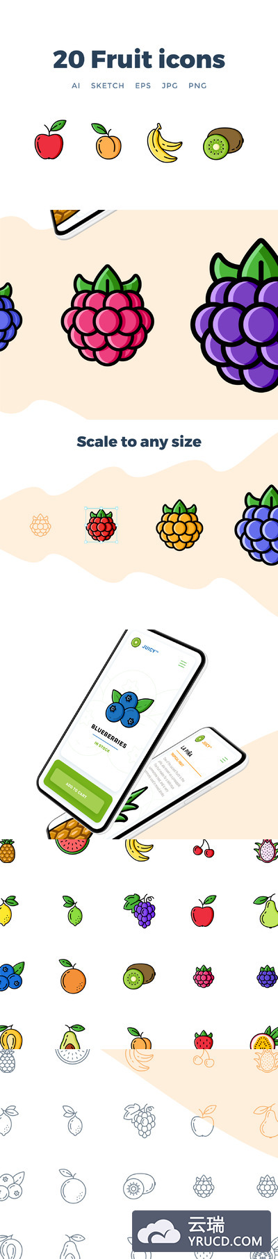 绘制精良的水果图标套装下载[Ai,Sketch]