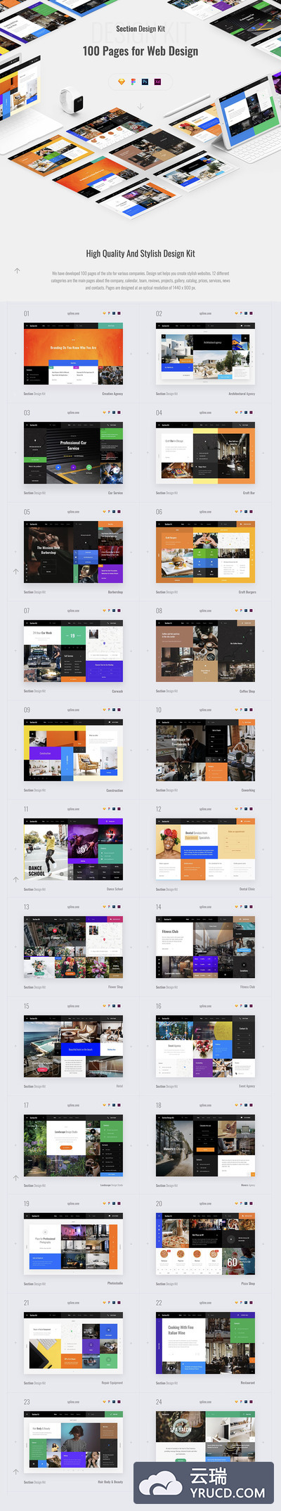 时尚的方块风格的网页模板下载[Sketch,Fig,PSD,XD,1GB]