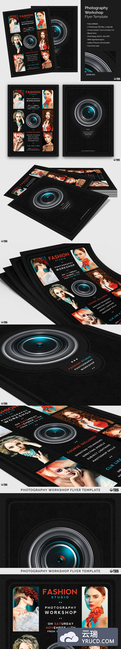 影楼摄影工作室PSD传单模板 Photography Workshop Flyer PSD