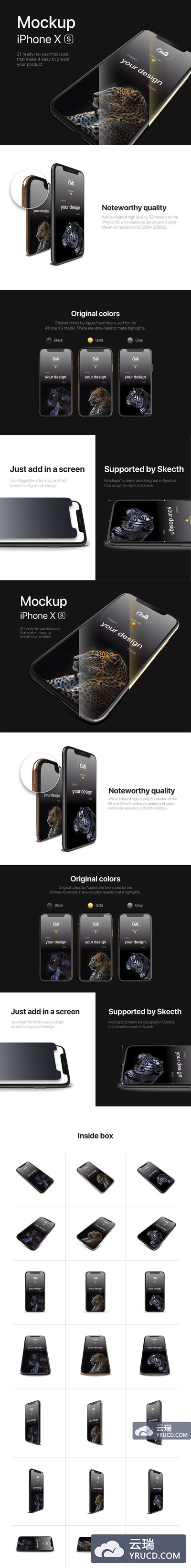 酷炫多角度的iPhone XR 和 iPhone X 手机样机下载 [Sketch]