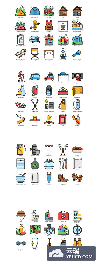 图标 | 70个露营烧烤帐篷房车地图用品睡袋登山太阳镜