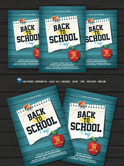 回到学校派对传单 Back To School Party Flyer