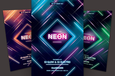 霓虹灯宣传单模板 Neon Flyer Template