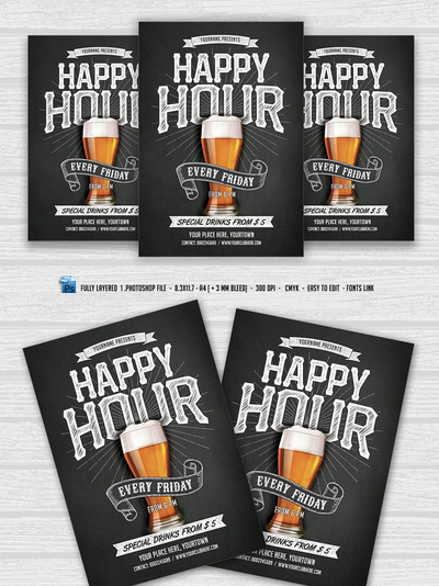 啤酒欢乐时光海报模板 Happy Hour Flyer
