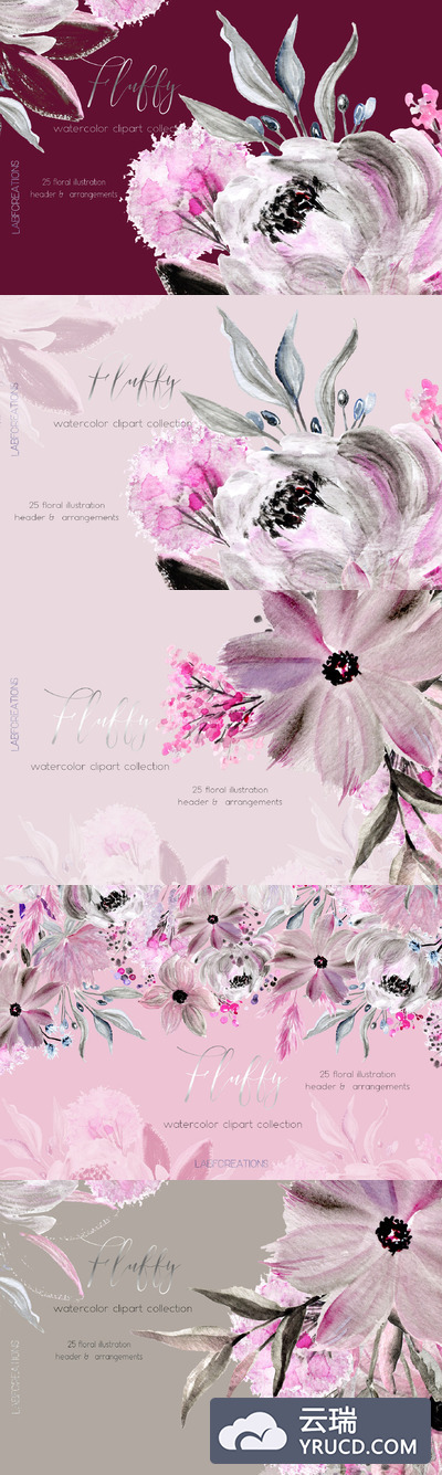 水彩花卉插画 Fluffy. Watercolor floral clipart