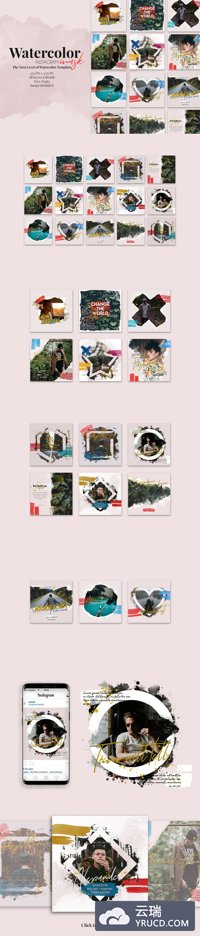 Instagram社交时尚风格水彩面具