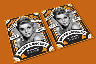 复古风格的时尚高端多用途音乐会DM宣传单海报设计模板