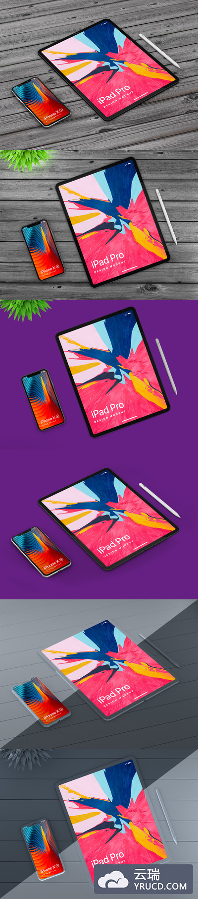 iPad Pro 和 iPhone XS 多角度组合样机下载[PSD]