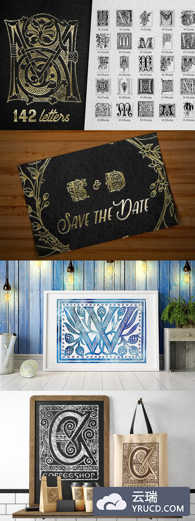 复古字母M装饰字母表 Vintage Letter M Decorative Alphabet