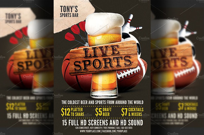 运动酒吧传单模板 Sports Bar Flyer Template
