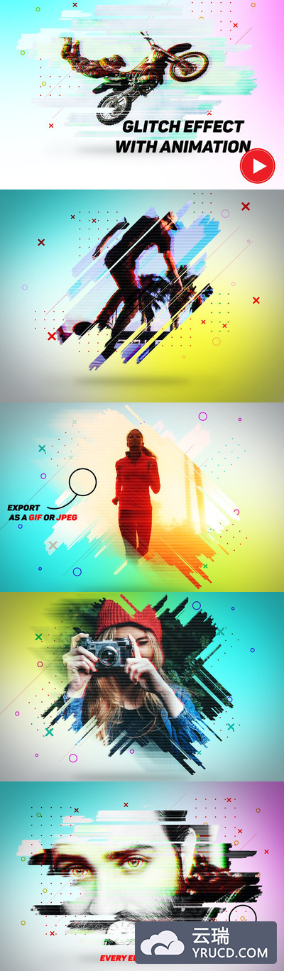 PS动作 | 动画GIF小故障效果多重幻影叠加颜色