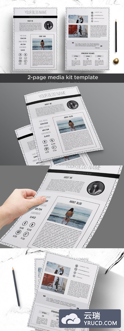 优雅的简历媒体工具包模板 Elegant 2-page media kit template