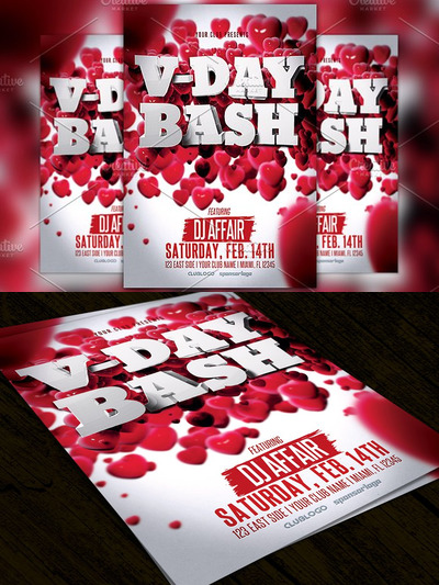 情人节派对传单模板 Valentine's Day Party Flyer Template