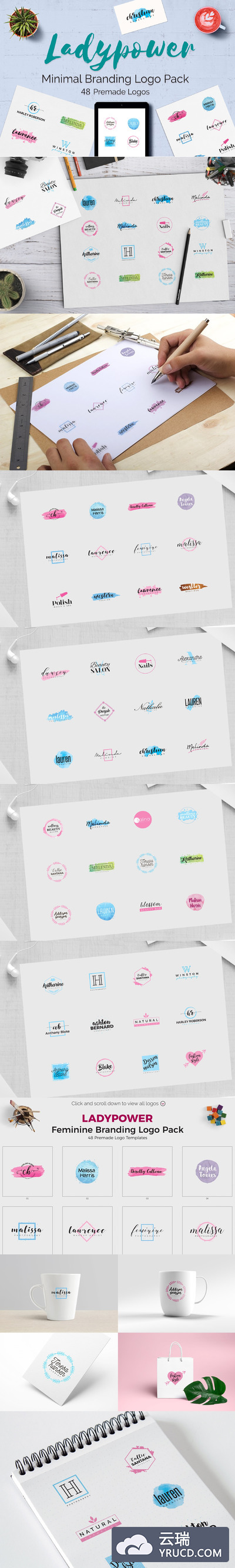 女性品牌logo设计模板集 LADYPOWER Feminine Branding Logo Set