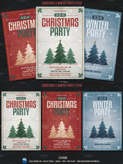 圣诞节冬季派对海报模板 Christmas & Winter Party Flyer