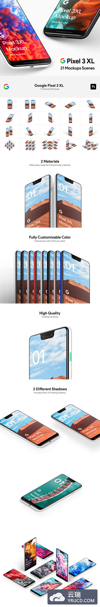 Google Pixel 3 XL安卓Android手机样机下载[PSD]