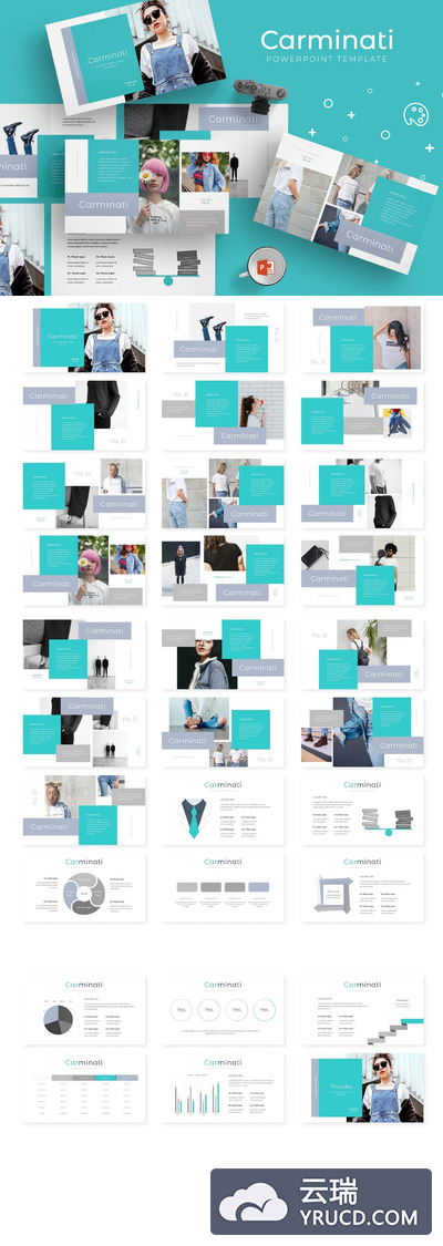 时尚高端简约清新优雅配色的powerpoint幻灯片演示模板（pptx）