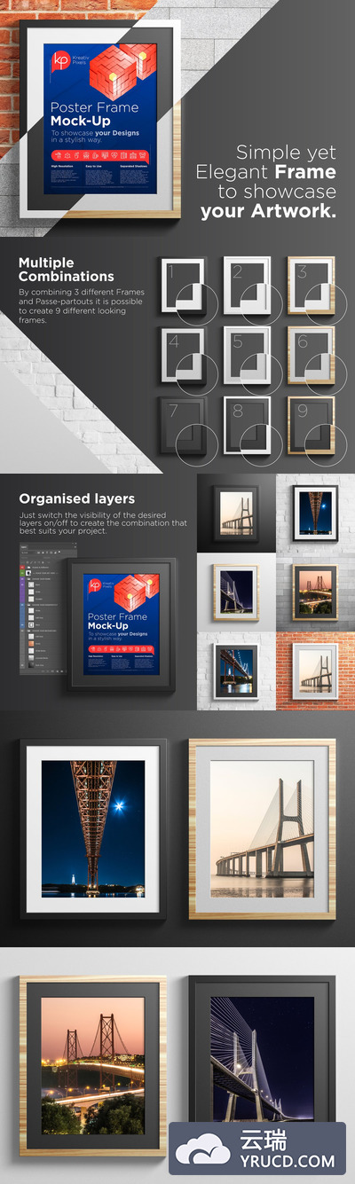 简洁海报墙照框架样机Mockup