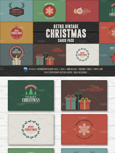 复古圣诞贺卡包 Retro/Vintage Christmas Cards Pack