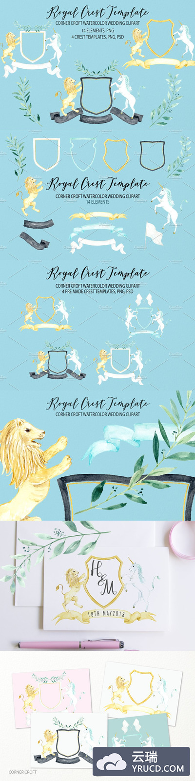 水彩邀请函模板 Watercolor Royal Crest Template