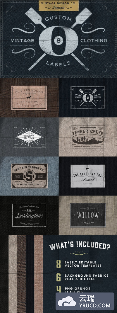 定制复古服装标签模板 Custom Vintage Clothing Labels