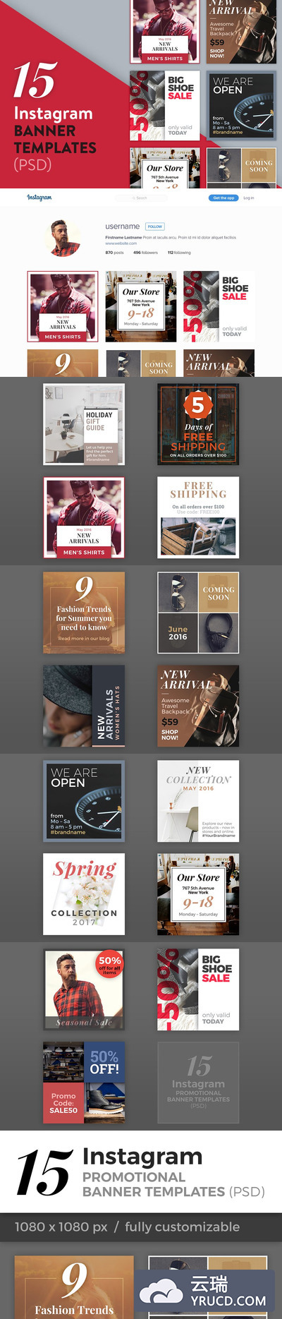 时尚北欧风横幅模板(PSD) 15 Instagram Banner Templates (PSD)