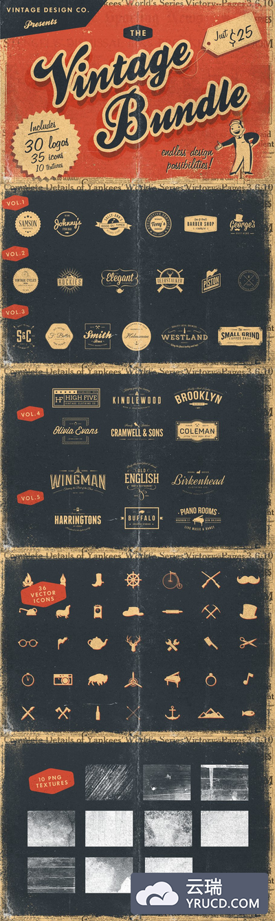 经典logo设计模板包 30 Vintage Logos Bundle