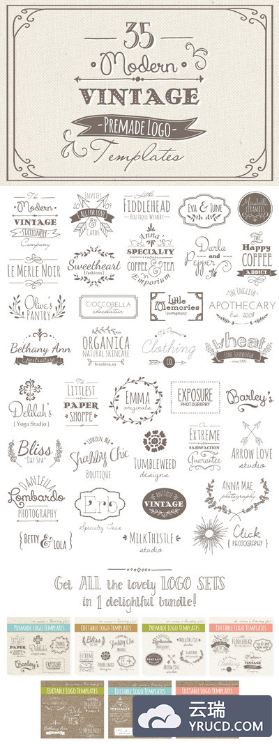 手工绘制的模板 35 Hand Drawn Logos Bundle - Vector