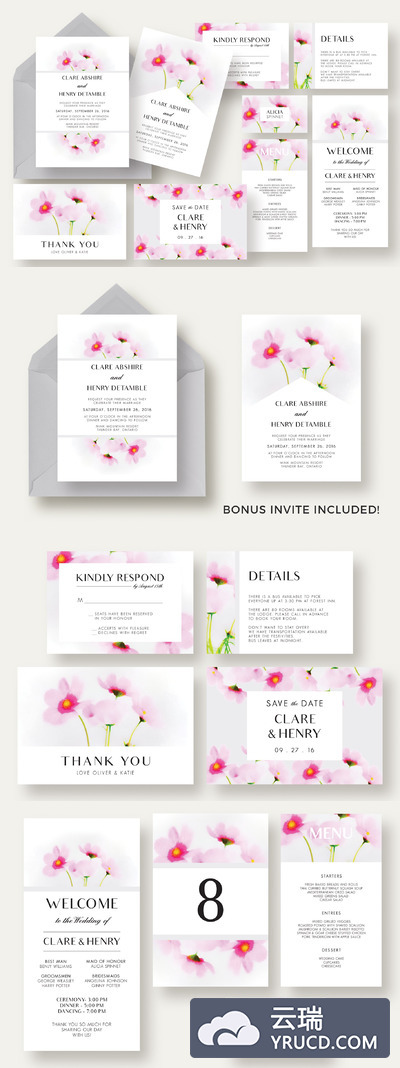 花卉婚礼邀请函 Cosmos Flower Wedding Suite