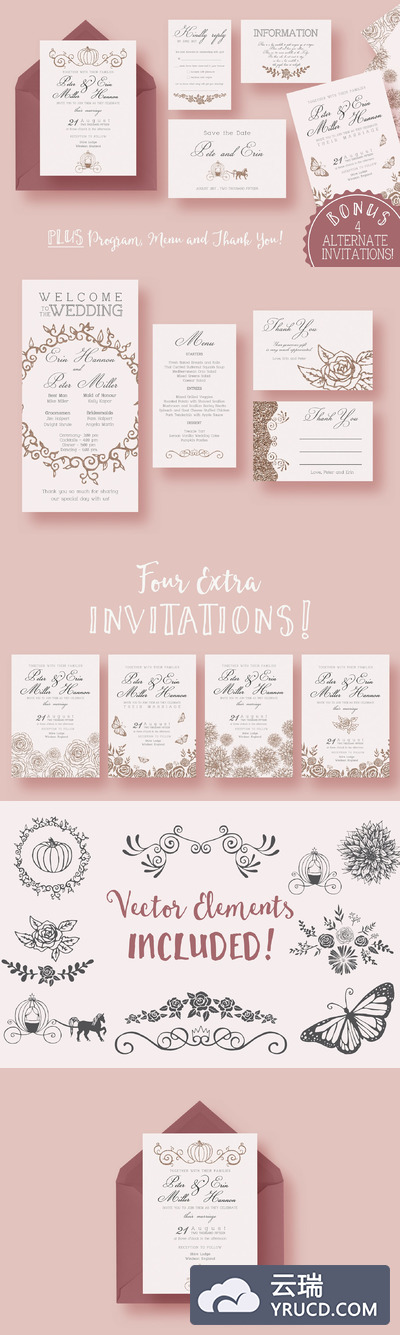 童话婚礼邀请函模板 Fairy Tale Wedding Suite