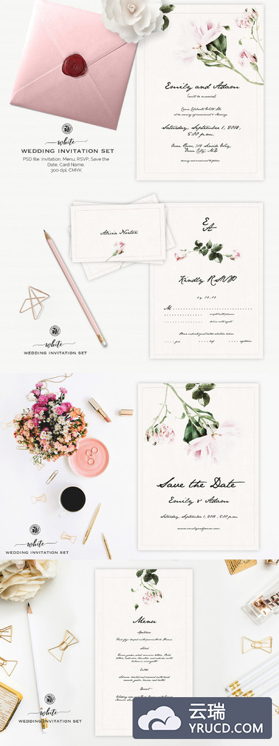 白色婚礼请柬集 White Wedding Invitation Set