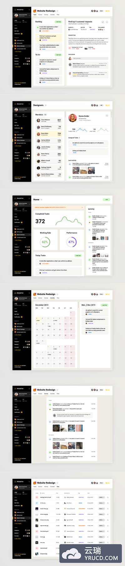 多功能项目管理网站UI模板下载[XD,Sketch]