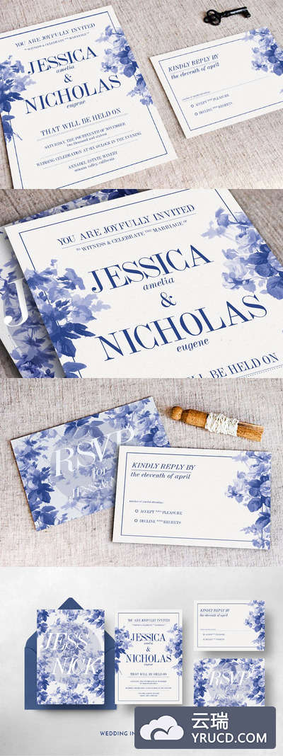 中国风婚礼模板 China Blue Wedding Suite