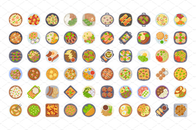 食物盘子图标 60 Food Dishes Flat Icons