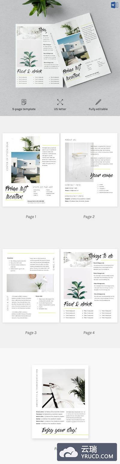 酒店民宿传单设计Word模板 Airbnb Welcome Kit Template Word Doc