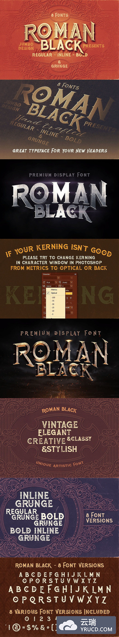 时尚高端震撼奢华质感欧式复古风格的Roman Black英文字体下载