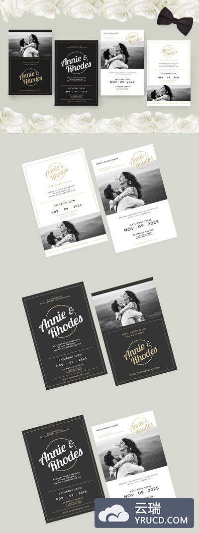 优雅时尚高端简约多用途的婚礼请帖邀请函DM宣传单海报设计模板