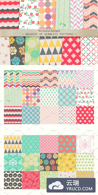 无缝图案背景纹理 Grunged Up Seamless Patterns