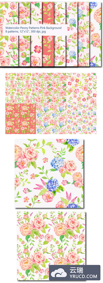 牡丹背景纹理 Peony & Hydrangea Pattern