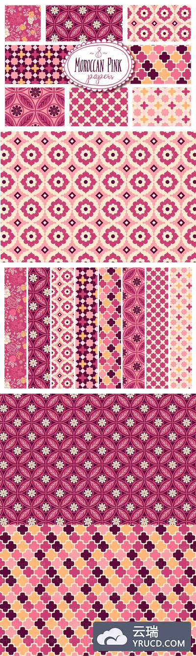 摩洛哥几何图案背景纹理 Moroccan Pink Patterns - Vector