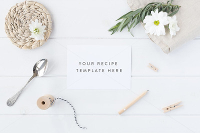 食谱卡片模板 Recipe card mock up - Psd+Jpg