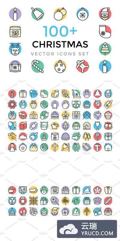 100+圣诞矢量图标 100+ Christmas Vector Icons