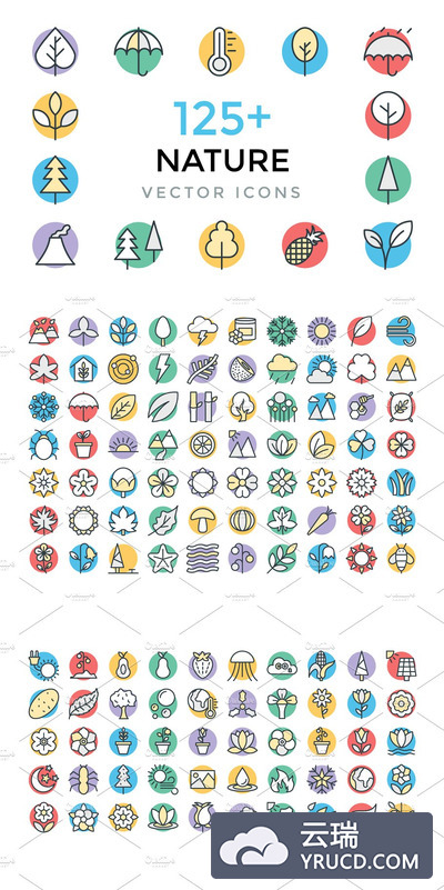 125+大自然创意矢量图标 125+ Nature Vector Icons