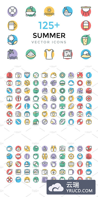 125+夏季矢量游泳图标 125+ Summer Vector Icons